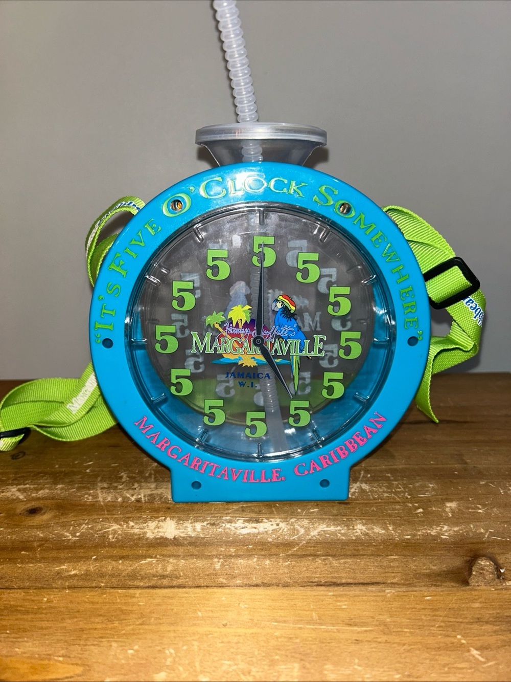 Margaritaville “it’s 5 o’clock somewhere” Clock-Face Novelty Cup with Lime Strap - Picture 2 of 9